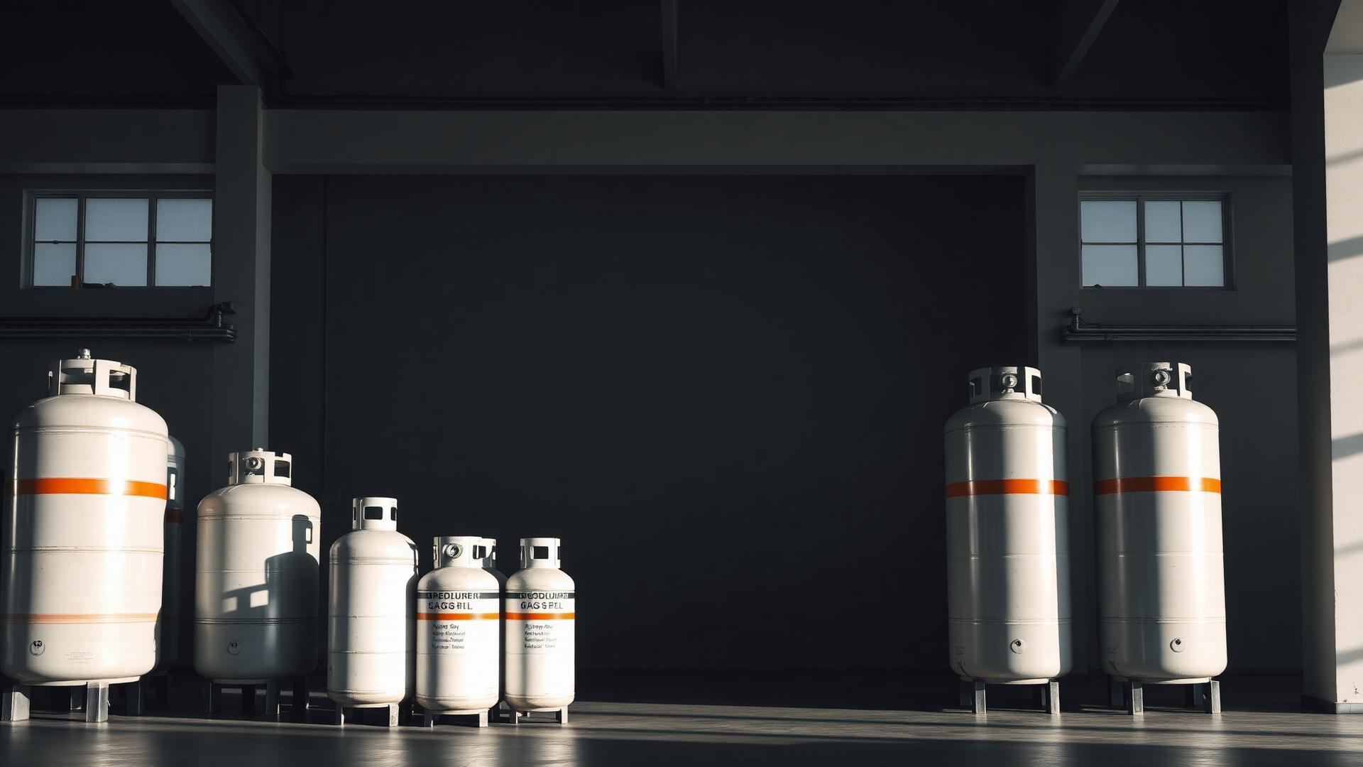 Industrielle Gasflaschen in modernem Werk